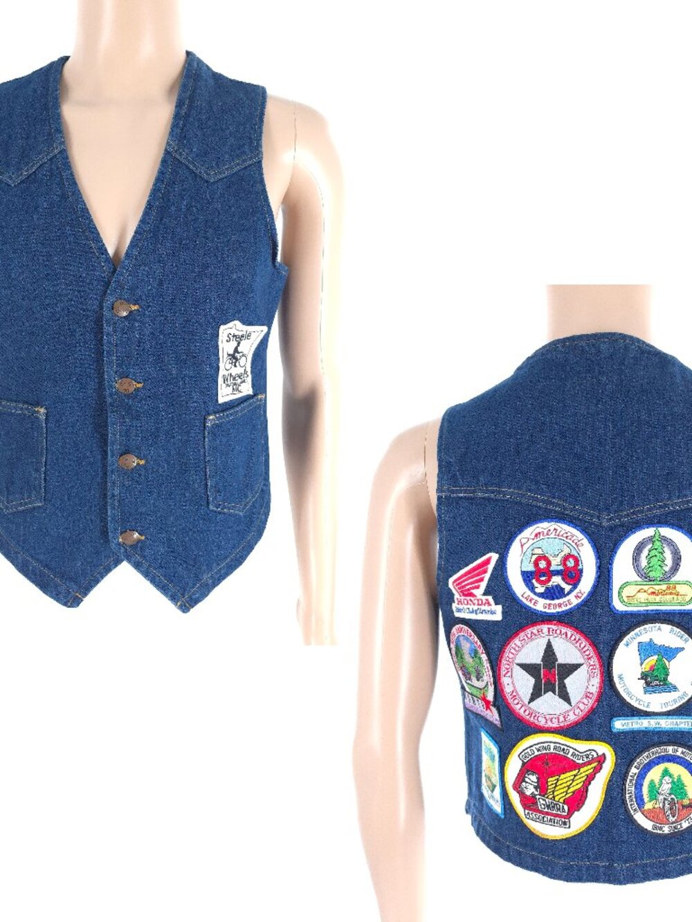 DC Motorcycle Men Jean Vest with Patches Blue Size M